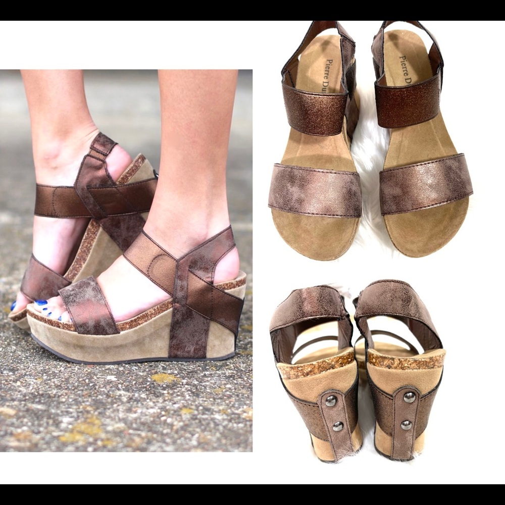 🍒NWOT Pierre Dumas Platform Wedges Open Toe Sandals women’s size 5.5